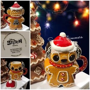 Disney Stitch Gingerbread Cookie Christmas Mug With Santa Hat Topper NEW